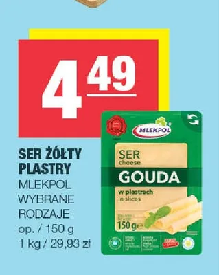 Ser żółty plastry Gouda Mlekpol promocja w SPAR