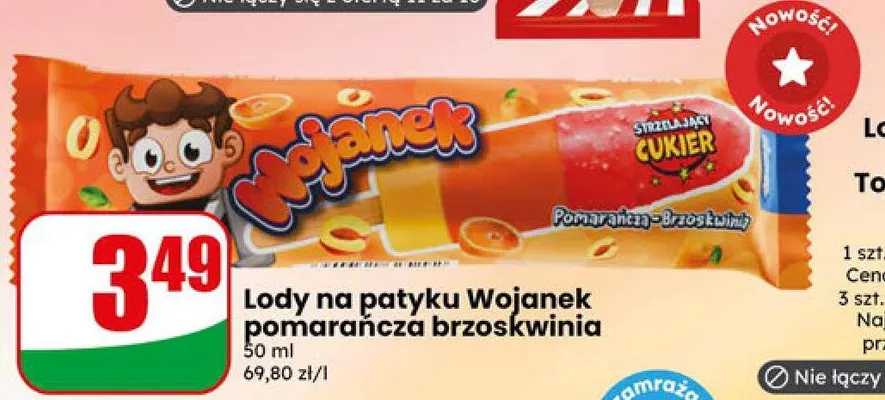 Lody na patyku Wojanek pomarańcza brzoskwinia promocja w Dino