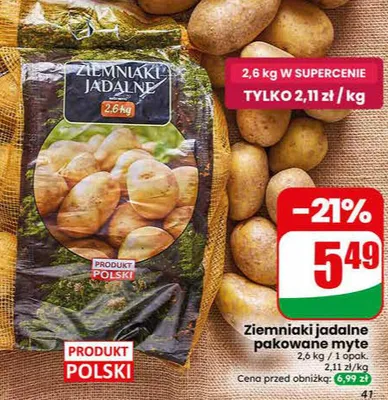 Ziemniaki jadalne pakowane myte polskie promocja w Dino