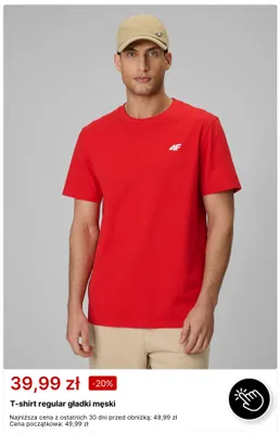 T-shirt regular gładki męski 4F promocja w 4F