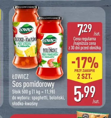 Sos pomidorowy boloński Łowicz promocja w Aldi