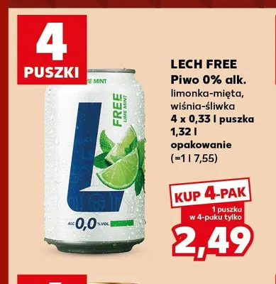Piwo bezalkoholowe Lech limonka-mięta 4-pak promocja w Kaufland