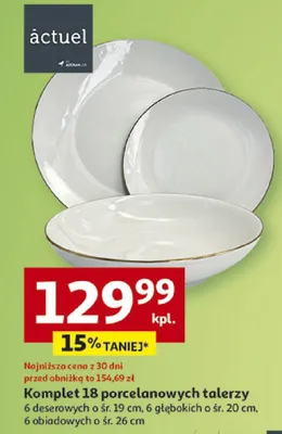 Komplet 18 porcelanowych talerzy promocja w Auchan