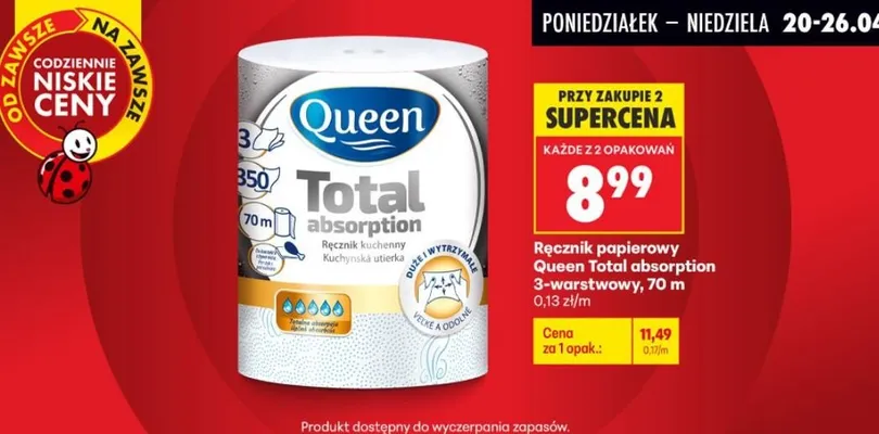 Ręcznik papierowy Total absorption 3-warstwowy promocja w Biedronka