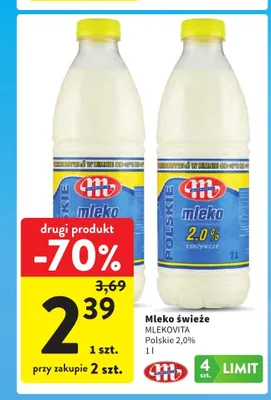 Mleko świeże Mlekovita Polskie 2,0% promocja w Intermarche