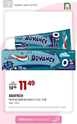 Pasta do zębów dla dzieci 9-12 lat Aquafresh Advance promocja w Drogerie Natura