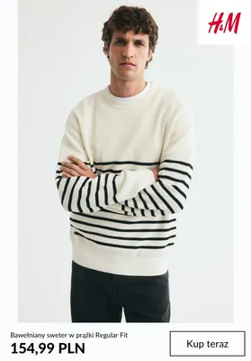 Bawełniany sweter w prążki Regular Fit H & M promocja w H&M