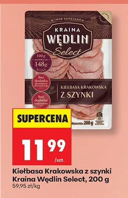 Kiełbasa krakowska z szynki Kraina Wędlin Select promocja w Biedronka