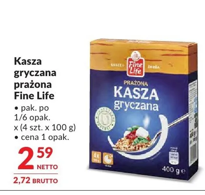 Kasza gryczana prażona Fine Life 4-pak 100 g promocja w Makro