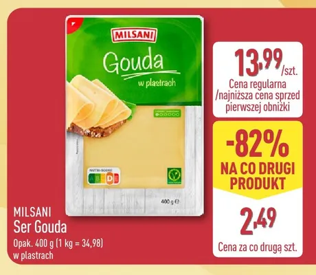 Ser Gouda w plastrach Milsani promocja w Aldi