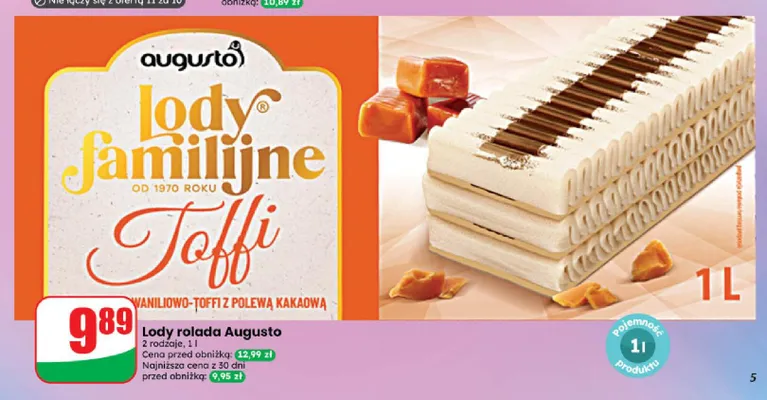 Lody rolada Augusto waniliowo-toffi z polewą kakaową promocja w Dino