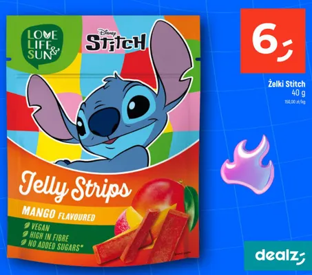 Żelki Jelly Strips o smaku mango Disney Stitch promocja w Dealz