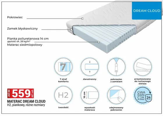 Materac piankowy Dream Cloud H2 promocja w Merkury Market