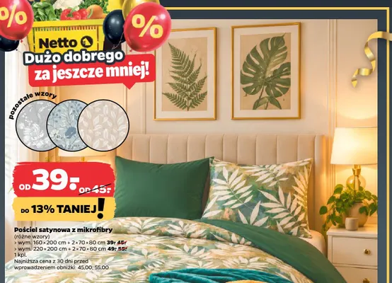 Pościel satynowa z mikrofibry 160x200 cm promocja w Netto