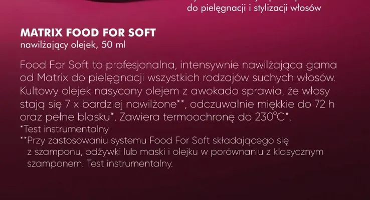 Nawilżający olejek Matrix Food For Soft promocja w Super-Pharm