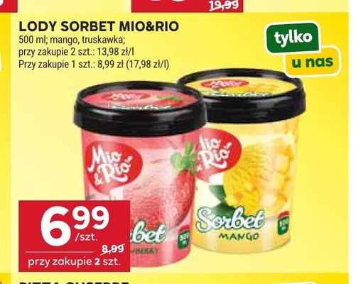 Lody sorbet Mio&Rio truskawka promocja w Stokrotka