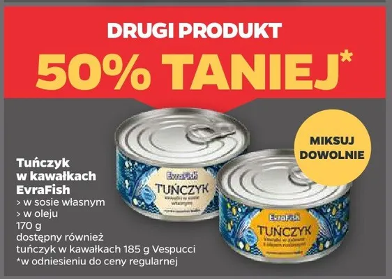 Tuńczyk w kawałkach w oleju EvaFish promocja w Netto