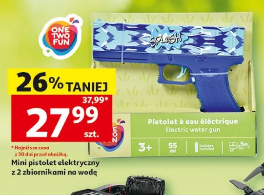 Mini pistolet elektryczny z 2 zbiornikami na wodę ONE TWO FUN promocja w Auchan