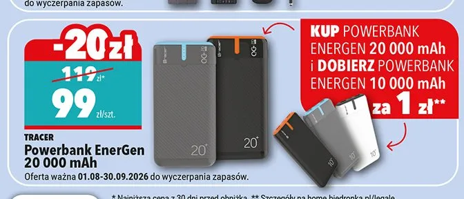 Powerbank Tracer EnerGen 20 000mAh promocja w Biedronka
