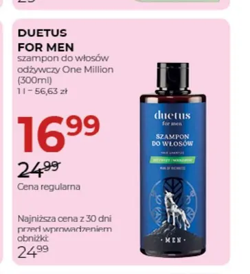 Szampon do włosów odżywczy One Million Duetus For Men promocja w Drogerie Jawa