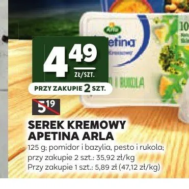 Serek kremowy Apetina Arla pesto i rukola promocja w Stokrotka