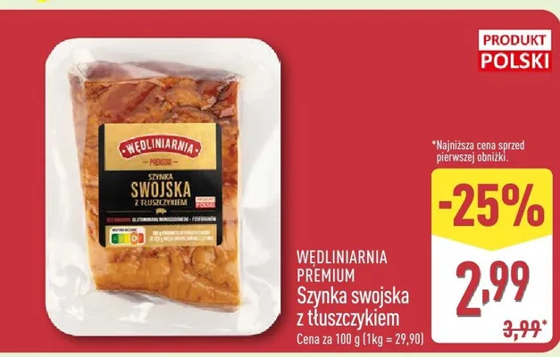 Szynka swojska z tłuszczkiem promocja w Aldi