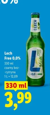 Piwo bezalkoholowe Lech Free 0,0% czarny bez-cytryna promocja w Lidl