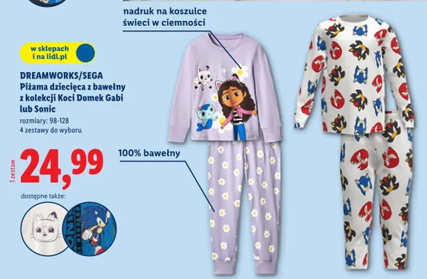 Piżama dziecięca z bawełny z kolekcji Sonic promocja w Lidl