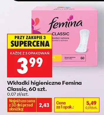 Wkładki higieniczne Classic promocja w Biedronka