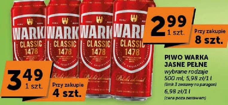 Piwo Warka Classic 1478 wybrane rodzaje promocja w ABC
