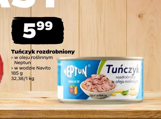 Tuńczyk rozdrobniony w wodzie Navito promocja w Netto