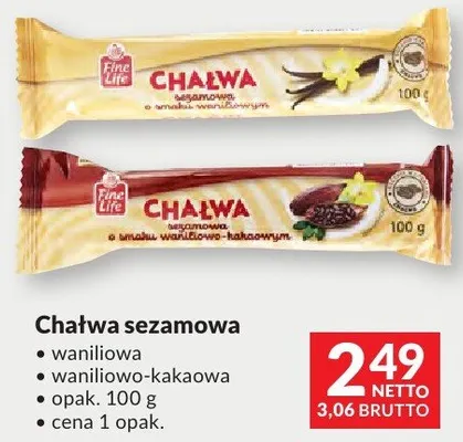Chałwa sezamowa waniliowa waniliowo-kakaowa Fine Life promocja w Makro