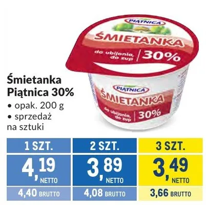 Śmietanka Piątnica 30% promocja w Makro
