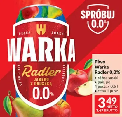 Piwo Warka Radler 0,0% różne smaki promocja w Makro