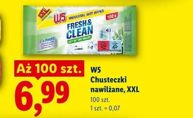 Chusteczki nawilżane W5 XXL promocja w Lidl