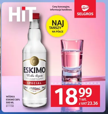 Wódka Eskimo 38% promocja w Selgros