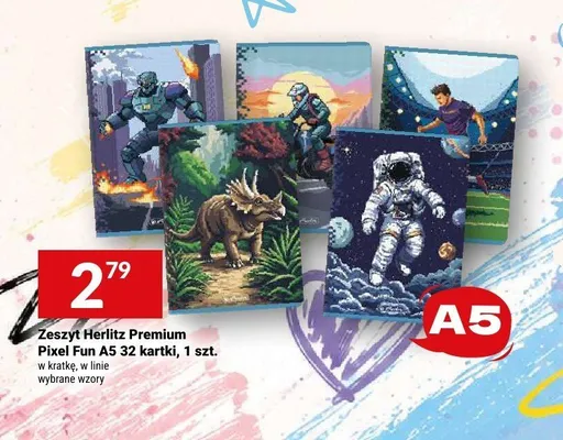 Zeszyt Herlitz Premium Pixel Fun A5 32 kartki promocja w Twój Market