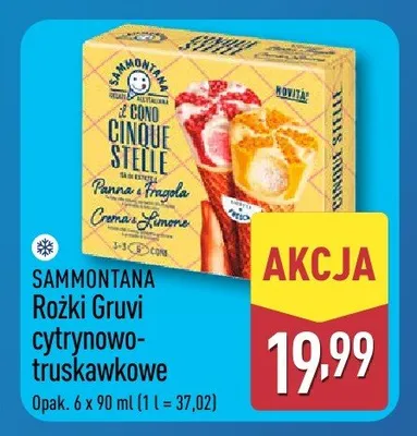 Lody rożki Sammontana Gruvi cytrynowo-truskawkowe promocja w Aldi