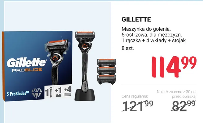 Maszynka do golenia ProGlide, 5-ostrzowa, dla mężczyzn, 1 rączka + 4 wkłady + stojak, 8 szt. promocja w Rossmann