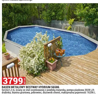 Basen metalowy Bestway Hydrium 56586 5x3,6x1,2m ściany ze stali ocynkowanej z powłoką malarską pompa piaskowa 3028l/h drabinka tkanina gruntowa pokrowiec dozownik chemii maksymalna pojemność 16296l promocja w Merkury Market