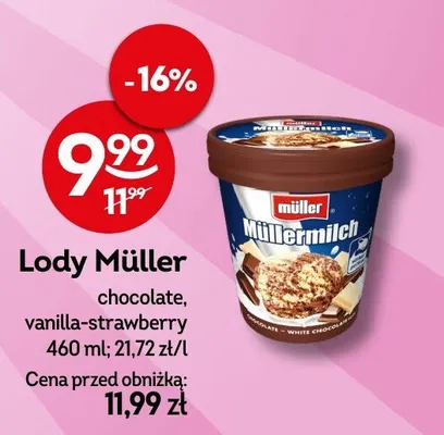 Lody Müller chocolate, vanilla-strawberry promocja w Żabka
