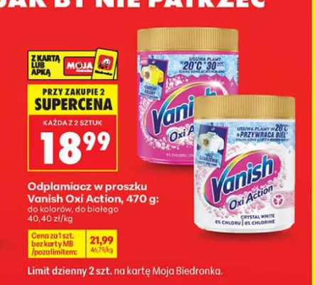 Odplamiacz w proszku Vanish Oxi Action do białego promocja w Biedronka