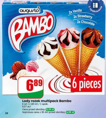Lody rożek multipack Bambo promocja w Dino