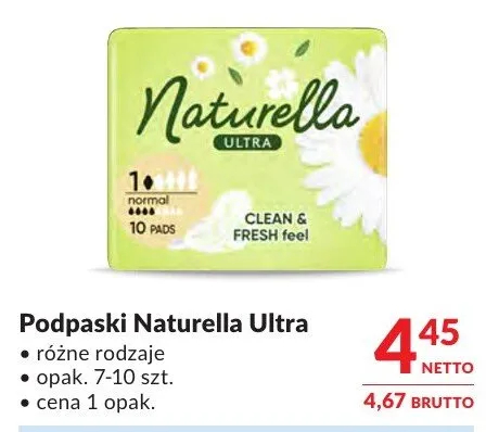 Podpaski Naturella Ultra różne rodzaje promocja w Makro