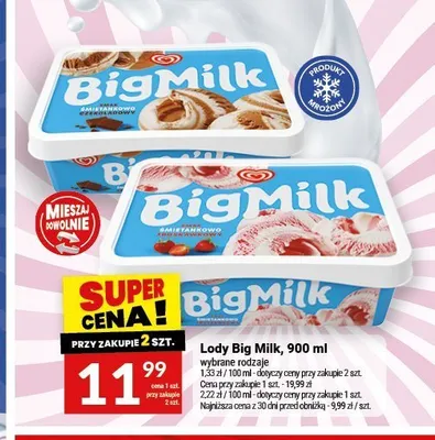 Lody Big Milk Śmietankowo Truskawkowy promocja w Twój Market