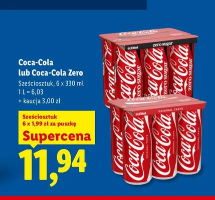 Napój gazowany Coca-Cola Zero 6-pak 330 ml promocja w Lidl