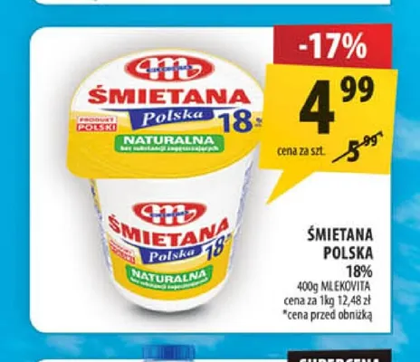 Śmietana Polska Mlekovita 18% promocja w Arhelan
