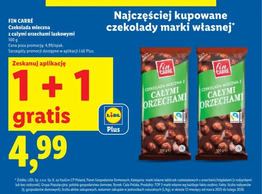 Czekolada mleczna z całymi orzechami laskowymi Fin Carré promocja w Lidl