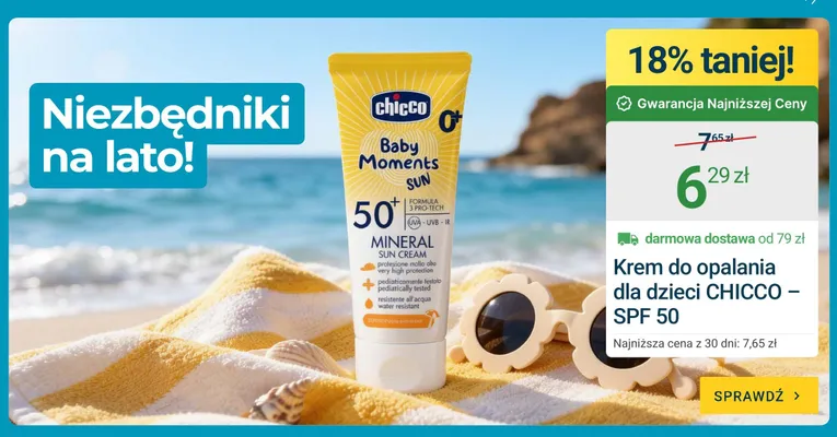 Krem do opalania dla dzieci Chicco Baby Moments Sun SPF 50 promocja w ERLI