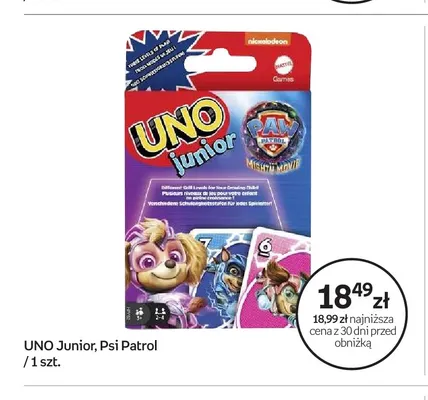 Gra karciana UNO Junior Psi Patrol Mattel Games promocja w Empik